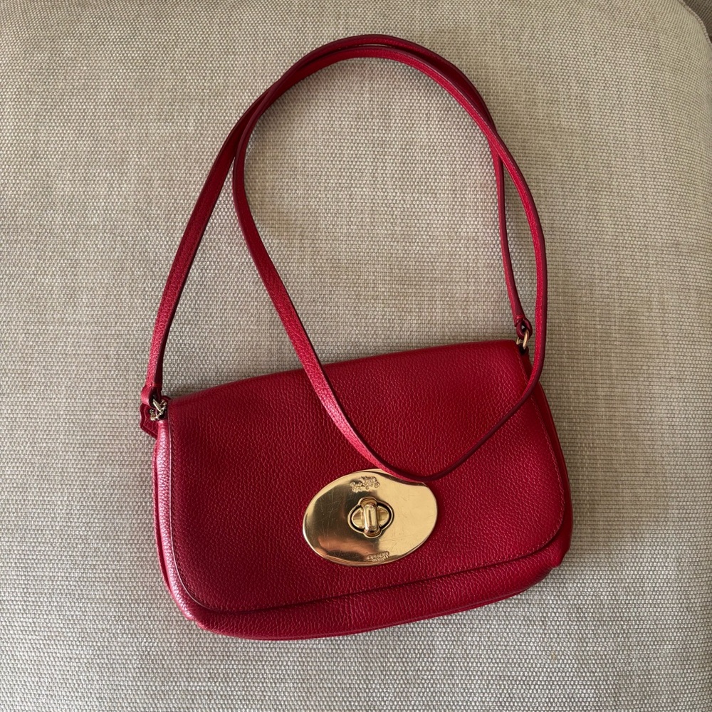 Vintage Coach red leather mini shoulder bag